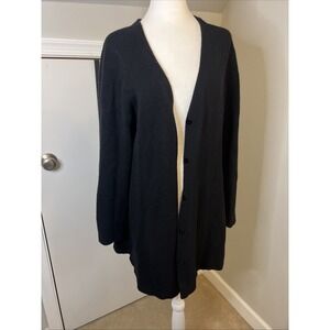 Eileen Fisher Black Merino Wool Cashmere Long Cardigan Sweater Large RN78121